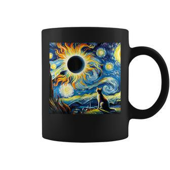 Total Solar Eclipse 2024 Van Gogh Starry Night Cat Women Coffee Mug | Mazezy