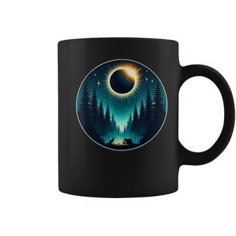 Total Solar Eclipse Apirl 08 2024 With Wolf Graphic Coffee Mug - Thegiftio UK