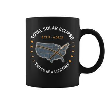 Total Solar Eclipse Twice In A Lifetime 2017 2024 Usa Map Coffee Mug | Mazezy