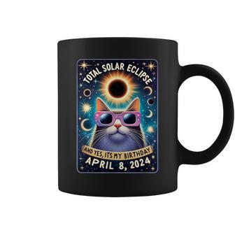 Total Solar Eclipse Yes It's My Birthday April 8 2024 Cat Coffee Mug | Mazezy