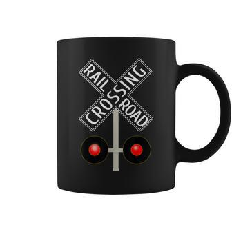 Train Railroad Crossing With Lights Road Sign Coffee Mug - Monsterry CA