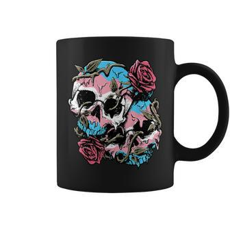 Transgender Pride Trans Flag Skull Roses Subtle Lgbtq Coffee Mug - Monsterry AU
