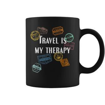 Travel Is My Therapy Distressed World Traveler Passport Coffee Mug - Monsterry