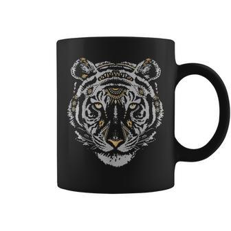 Tribal Tiger Head With Gold Flakes Graphic Coffee Mug - Monsterry
