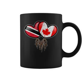 Trinidadian Canadian Flags Inside Hearts With Roots Coffee Mug - Monsterry AU