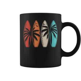 Tropical Hawaii Palm Tree Surfing Beach Surfboard Retro Surf Coffee Mug - Seseable