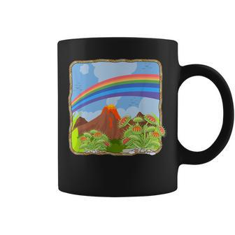 Tropical Volcano With Rainbow And Venus Fly Traps Coffee Mug - Monsterry UK