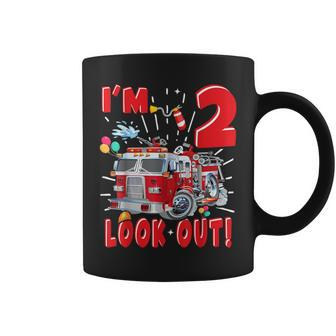 Two 2Nd Birthday Fire Truck Boy 2 Year Old Firefighter Coffee Mug - Seseable