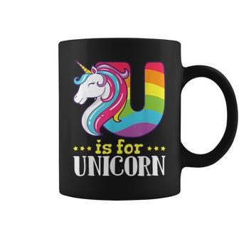 U Is For Unicorn Cute Alphabet Rainbow Coffee Mug - Monsterry