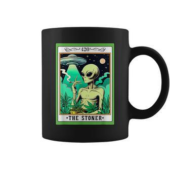 Ufo Alien Smoking Cannabis Weed 420 The Stoner Tarot Card Coffee Mug - Seseable