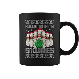 Ugly Christmas Bowling Lover Bowlers Rollin With My Snowmies Coffee Mug | Mazezy