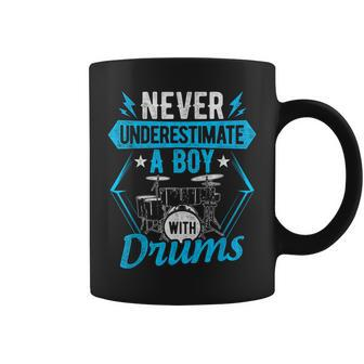 Never Underestimate A Boy With Drums Drumming Rock Band Coffee Mug | Mazezy