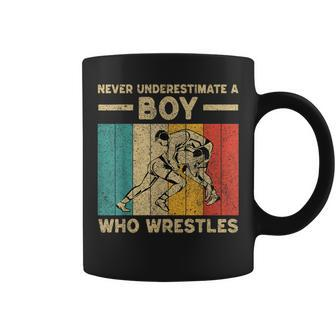 Never Underestimate A Boy Who Wrestles Vintage Wrestling Coffee Mug | Mazezy