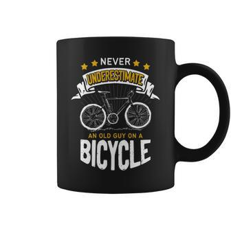 Never Underestimate An Old Guy On Bicycle Bike Cycling Retro Coffee Mug | Mazezy