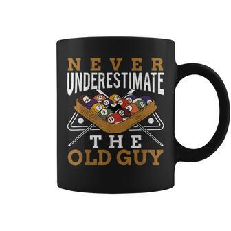 Never Underestimate The Old Guy Retro Pool Billiards Grandpa Coffee Mug | Mazezy