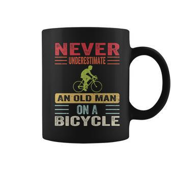 Never Underestimate An Old Man On A Bicycle Cycling Retro Coffee Mug - Monsterry