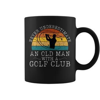 Never Underestimate An Old Man With A Golf Club Retro Sunset Coffee Mug - Seseable
