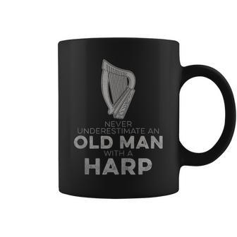 Never Underestimate An Old Man With A Harp Vintage Novelty Coffee Mug - Monsterry