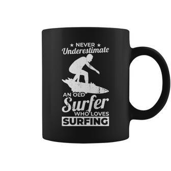 Never Underestimate An Old Surfer Surfing Grandpa Coffee Mug | Mazezy