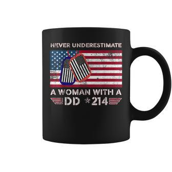 Never Underestimate A Woman With A Dd 214-Patriotic Usa Flag Coffee Mug | Mazezy