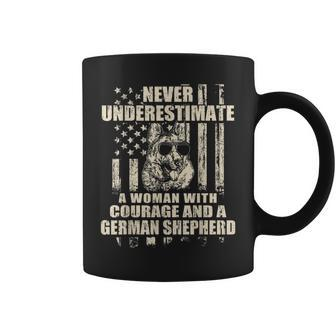 Never Underestimate Woman And A German Shepherd Usa Flag T-S Coffee Mug | Mazezy