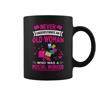 Never Underestimate A Woman Postal Worker Retired Retirement Coffee Mug | Mazezy