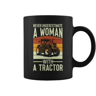 Never Underestimate A Woman With A Tractor Farmer Coffee Mug - Seseable