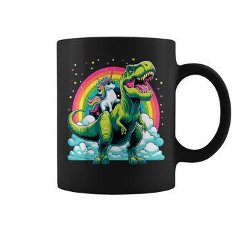 Unicorn Rainbow Birthday Party Unicorn Riding Dinosaur Coffee Mug - Seseable