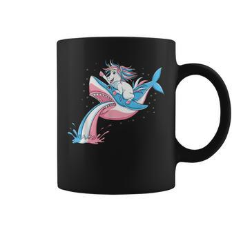Unicorn Riding Trans Pride Shark Transgender Coffee Mug - Thegiftio UK
