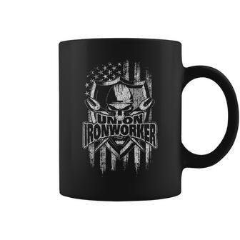 Union Ironworker – Distressed American Flag Skull And Tools Coffee Mug | Mazezy