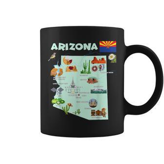 Usa Arizona State Travel Map Cities Flag Landmarks Coffee Mug - Monsterry