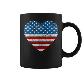 Usa Flag Heart 4Th July Red White Blue Stars Stripes Coffee Mug - Monsterry DE