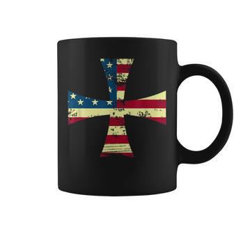 Usa Flag Knights Templar Maltese Cross Silhouette Coffee Mug - Monsterry
