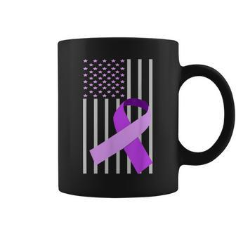Usa Flag Purple Ribbon Alzheimer Awareness Family Coffee Mug - Monsterry UK