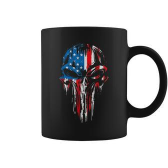 Usa Military American Skull Flag Patriotic 4Th July Mens Coffee Mug - Monsterry UK