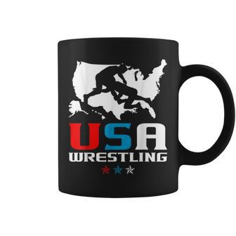 Usa Wrestling Independence Day American Flag Wrestler Sports Coffee Mug - Monsterry