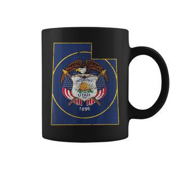 Utah State With Utah Shape Flag Coffee Mug - Monsterry DE