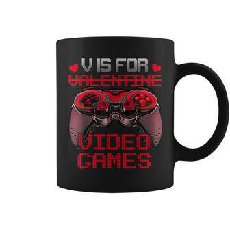 V Is For Video Games Controller Valentines Day Boys Mens Coffee Mug | Mazezy