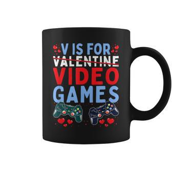 V Is For Video Games Valentines Day Gamer Boy Men Coffee Mug - Monsterry CA