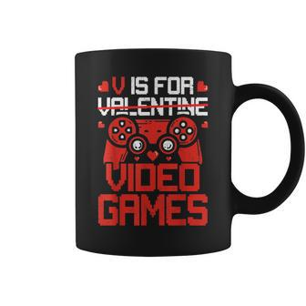V Is For Video Games Valentines Day Gamer Boy Men Coffee Mug | Crazezy CA