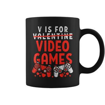 V Is For Video Games Valentine Gamer Valentines Day Boy Coffee Mug - Monsterry UK