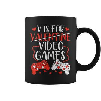 V Is For Video Games Valentine Gamer Valentines Day Boy Coffee Mug | Seseable UK