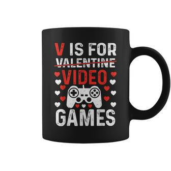 V Is For Video Games Valentines Day Video Gamer Boy Men Coffee Mug - Monsterry CA