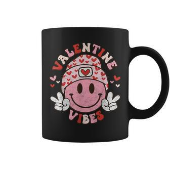 Valentine Vibes Smile On Face Trendy Valentines Day Groovy Coffee Mug | Mazezy