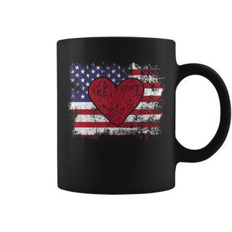 Valentine's Day American Flag Red Hearts Us Patriotic Love Coffee Mug - Monsterry