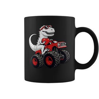 Valentines Day T Rex Riding Monster Truck Toddler Boys Coffee Mug | Mazezy