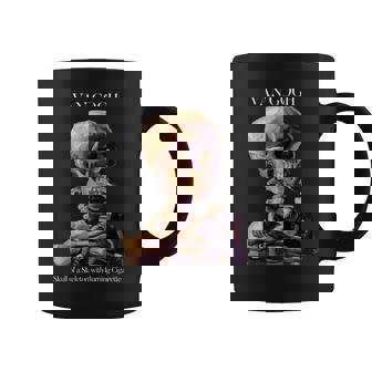Van Gogh Cráneo Con Un Cigarrillo Ardiente Pintura Esqueleto Taza de café - Regaloses
