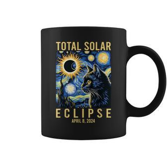 Van Gogh Starry Night Cat Total Solar Eclipse April 8 2024 Coffee Mug - Seseable