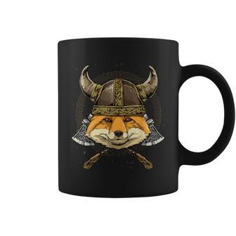 Viking Fox With Viking Helmet Mjolnir Axes Coffee Mug - Monsterry DE