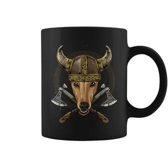 Viking Greyhound Dog With Viking Helmet Mjolnir Axes Coffee Mug - Monsterry
